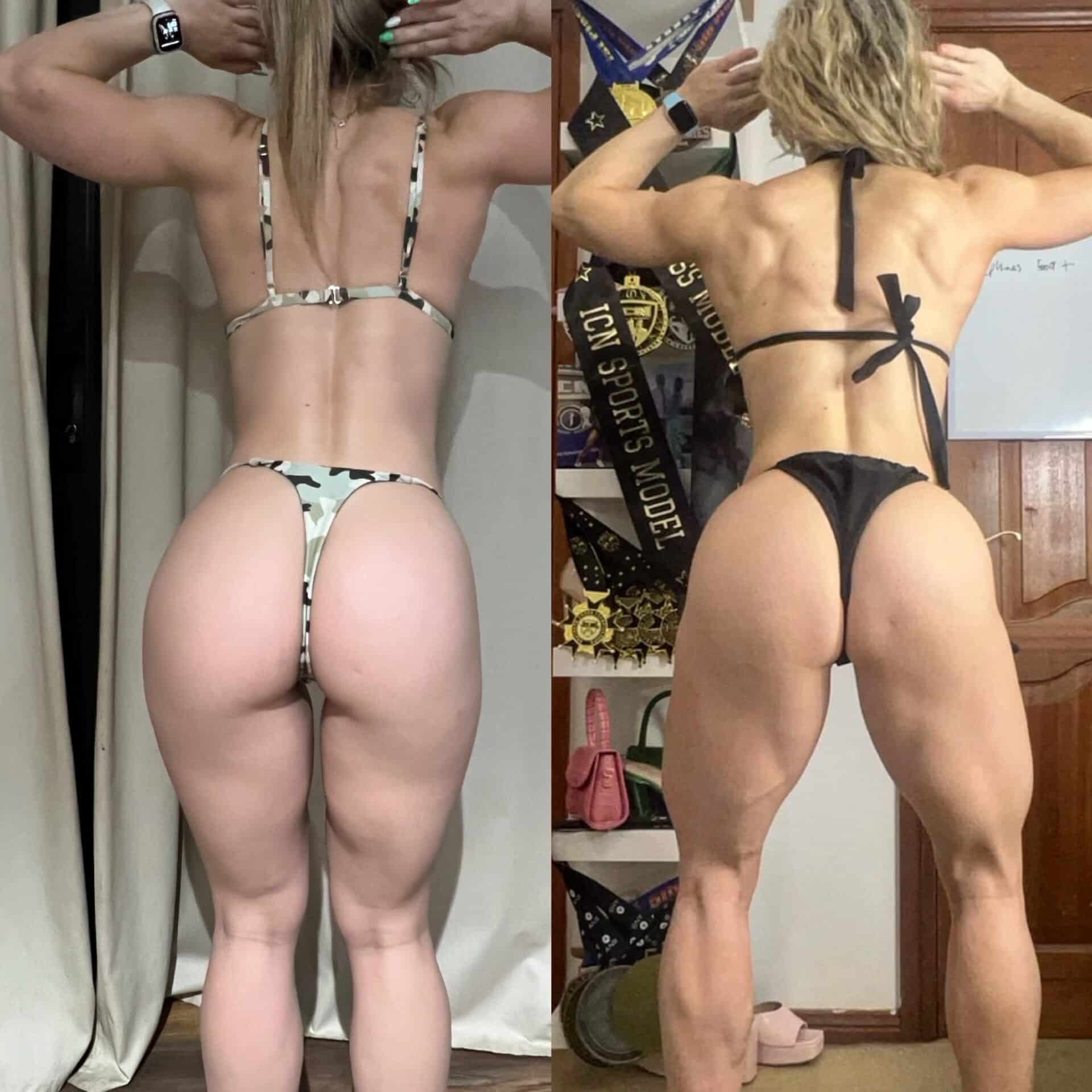 A side by side comparison of a clients transformation from the back