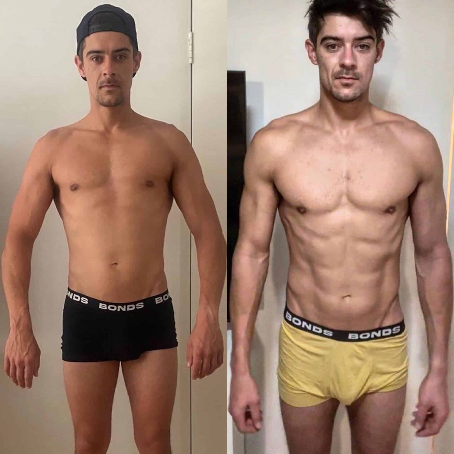 A side by side comparison of a clients transformation from the front